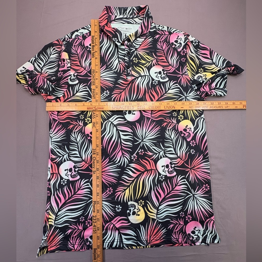 Buckle Brands Depart West Tropical Skull Performance Polo Men’s Size Large - Picture 3 of 6